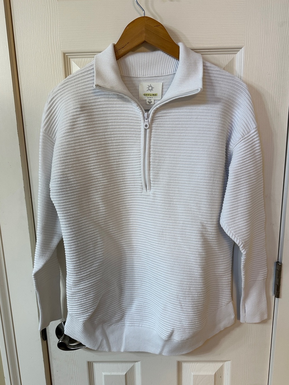 OFFLINE by Aerie Womens White Ribbed Knit Quarter Zip Sweater Trendy